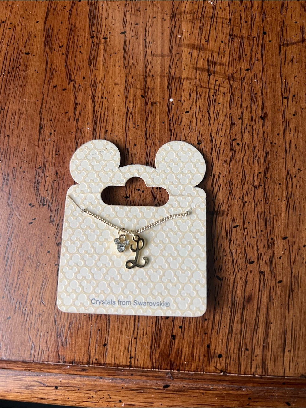 Disney Gold 'L' Pendant Necklace with Clear Crystal Accent